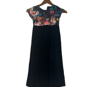 Monalili girls sz 5 black & floral short sleeve velour long dress fancy party
